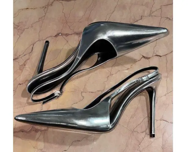 retrofete Cindy Slingback Heels in Silver 39.5 with Box Womens High Pumps Size 8.5
