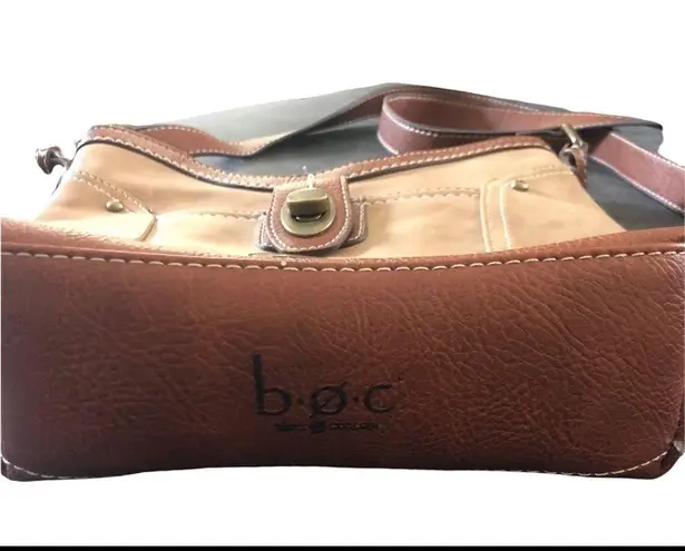 b.o.c. Born Brown Leather Shoulder Bucket Bag Zip Top Large Outer Pocket 10X10