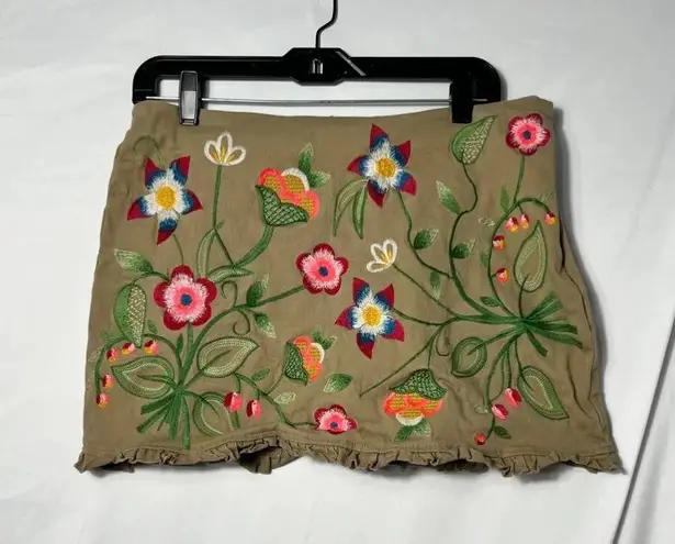 Kori America Floral Embroidered Floral Retro Ruffled Skirt L Brown Multicolored Size L