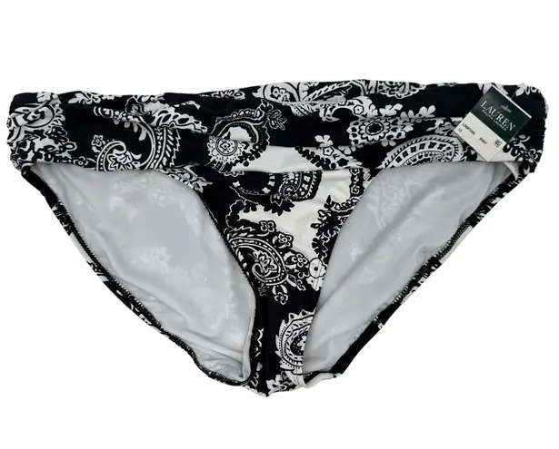 Lauren Ralph Lauren Bikini Bottoms SZ12 Swim NWT Deauville Paisley Hipster B&W Black Size 12