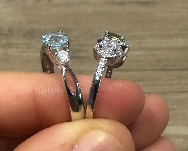 EUC Ring Set Yellow & Blue Stone 925 Sterling Silver Size 7 & 8