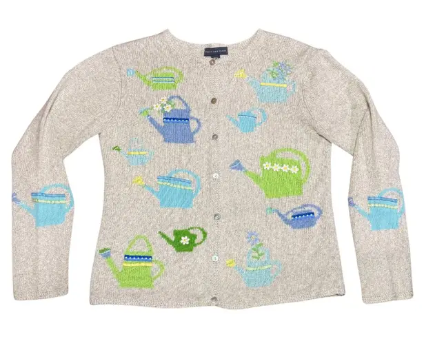 Vintage Embroidered Applique Northern Isles Garden Cardigan Size Medium Blue