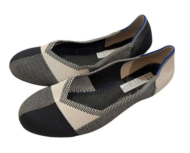 Rothy's Captoe Buffalo Plaid Slip On Flats Size 10 Black White Casual Retired