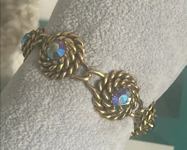 Signed Vintage Coro Bracelet Gold Tone with Aurora Borealis Rhinestones