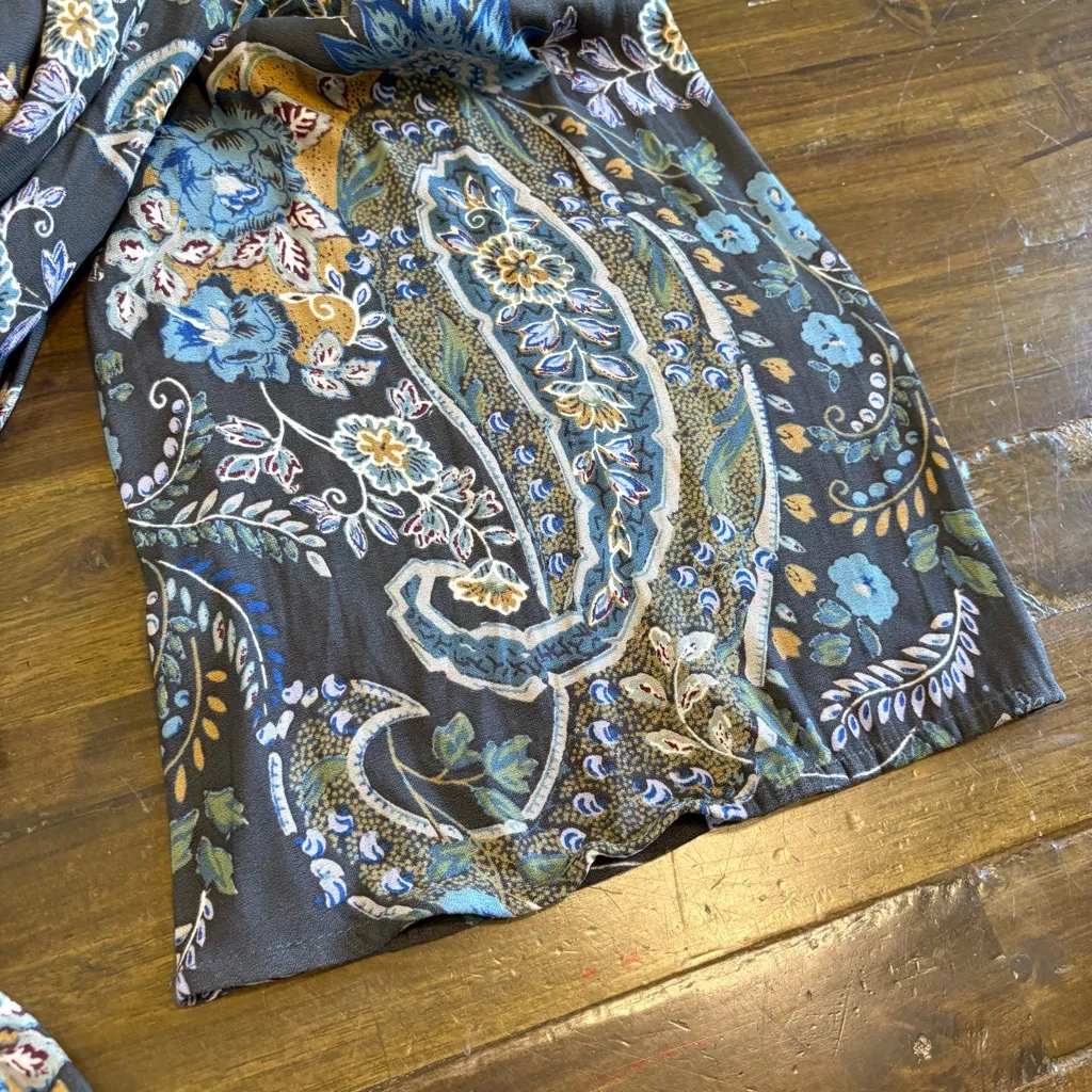 Free People Flowy Paisley Tunic Mini Dress Lace Up Wide Sleeves Small Floral - Image 13