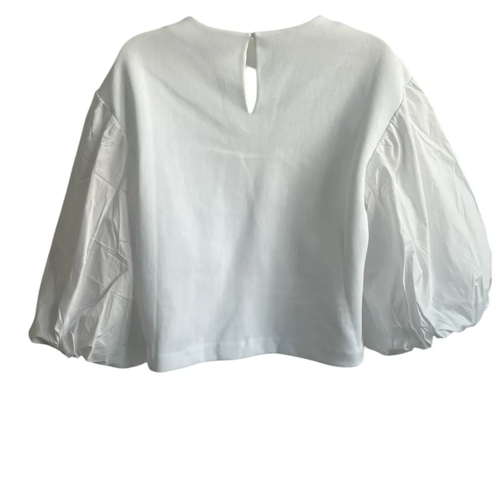 NWOT English Factory Balloon Sleeve Crew Neck Blouse White Size Medium - Image 7
