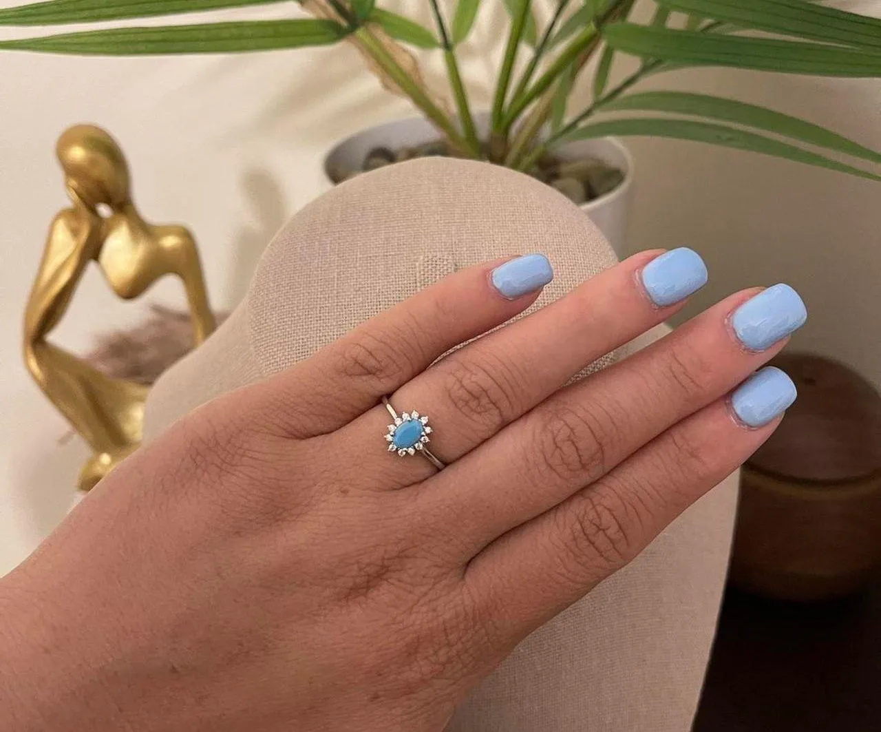 SIZE 7 925  Crown Natural Turquoise Cubic Zirconia Ring - Image 6