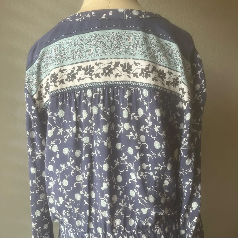 Ann Taylor LOFT Women's M Blue Floral Long Sleeve Romper Jumpsuit - Image 9