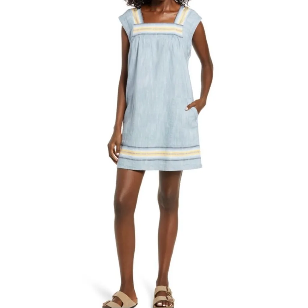 FAHERTY Hailee Stripe Trim Shift Dress In Indigo Ombre Stripe Size Small - Image 2
