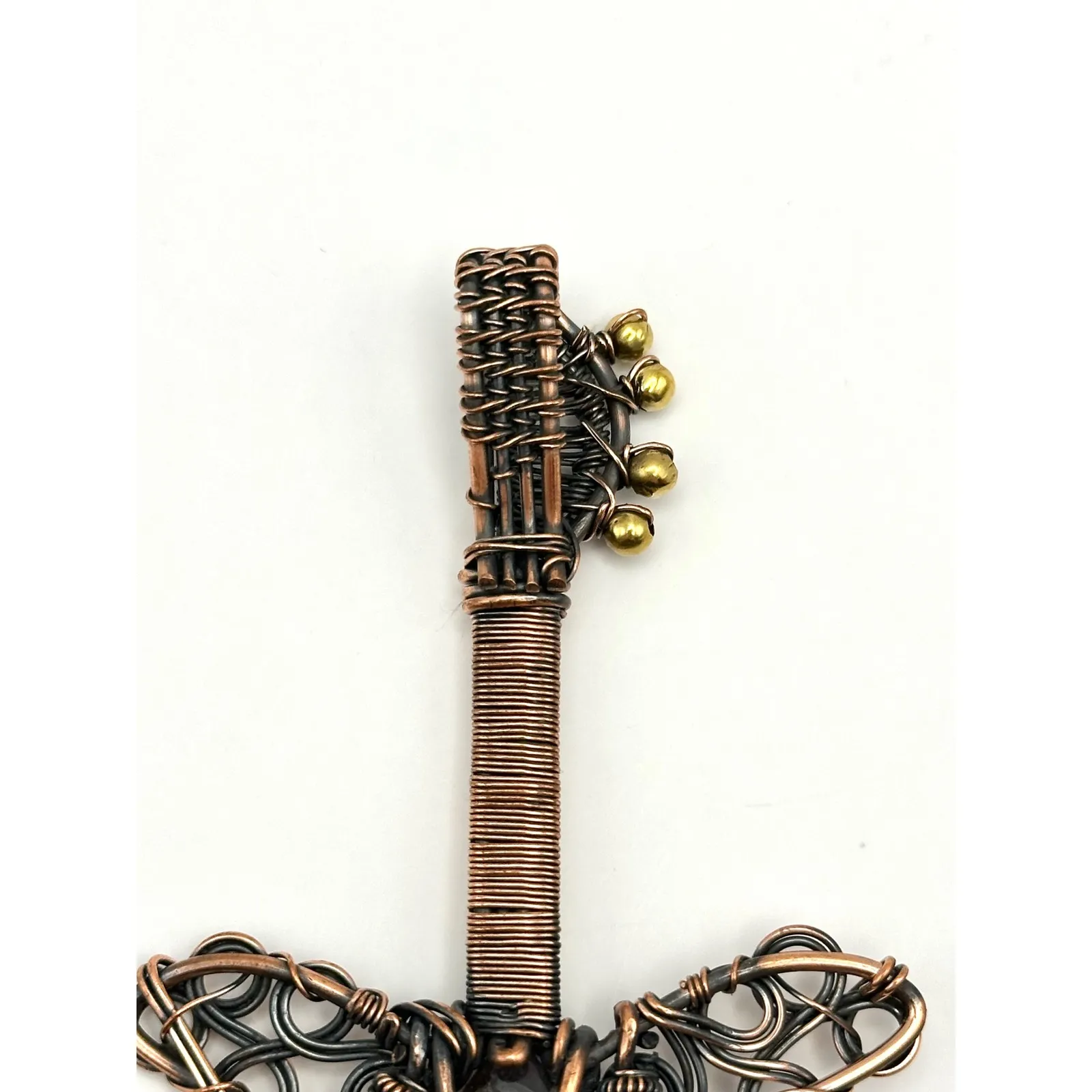 Chevron Dream Amethyst‎ Copper Wire Wrapped Guitar Pendant - Image 6