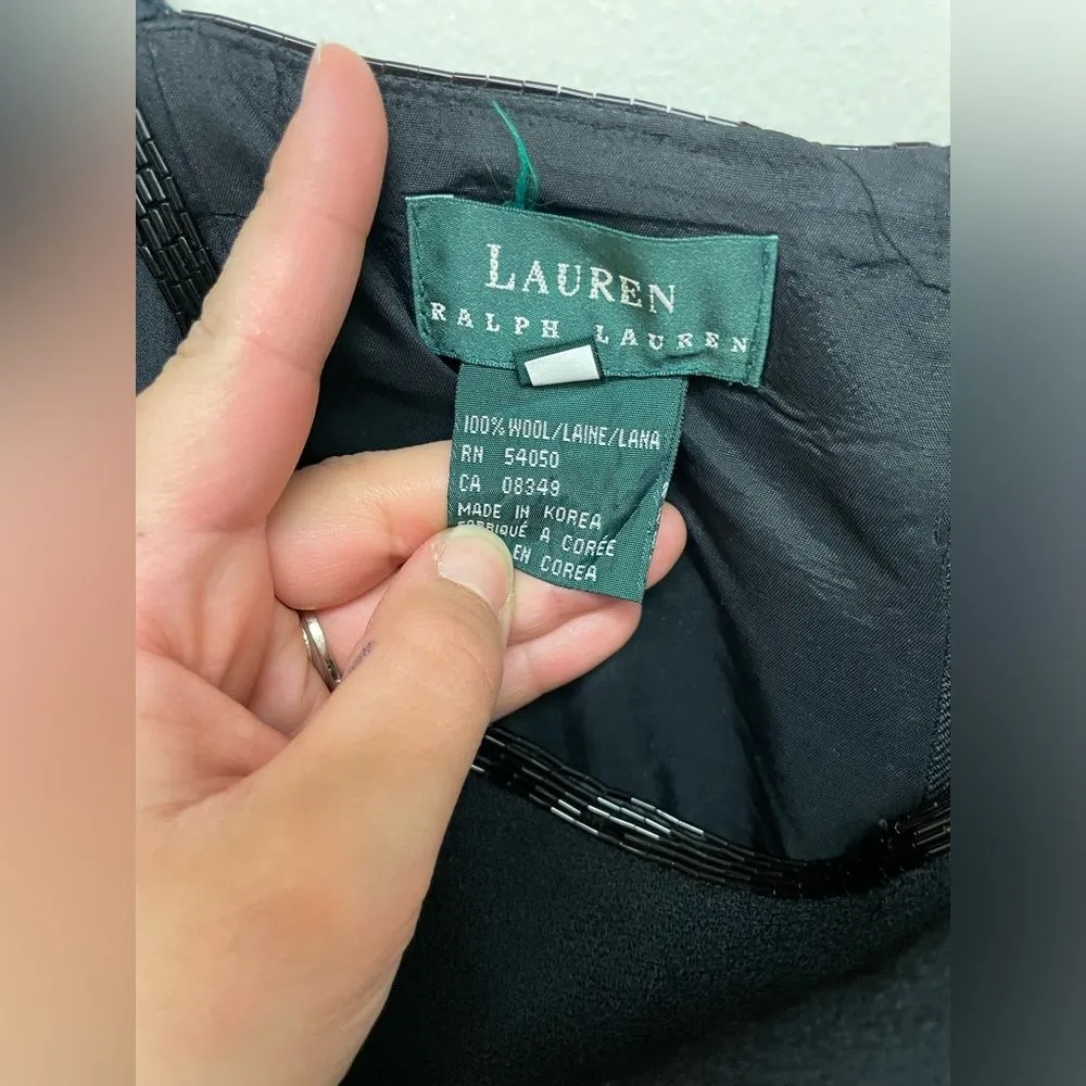 Lauren Ralph Lauren 2000s Black Mini 100% Wool Dress with Beaded Straps SZ 6 - Image 6