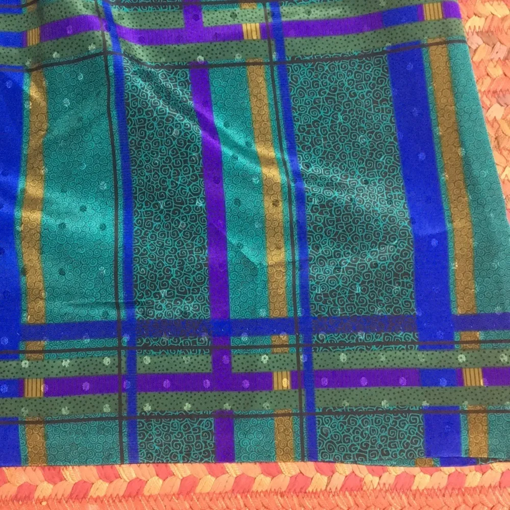 VINTAGE PLAID PATTERN SATIN MIDI SLIP SKIRT Blue - Image 2