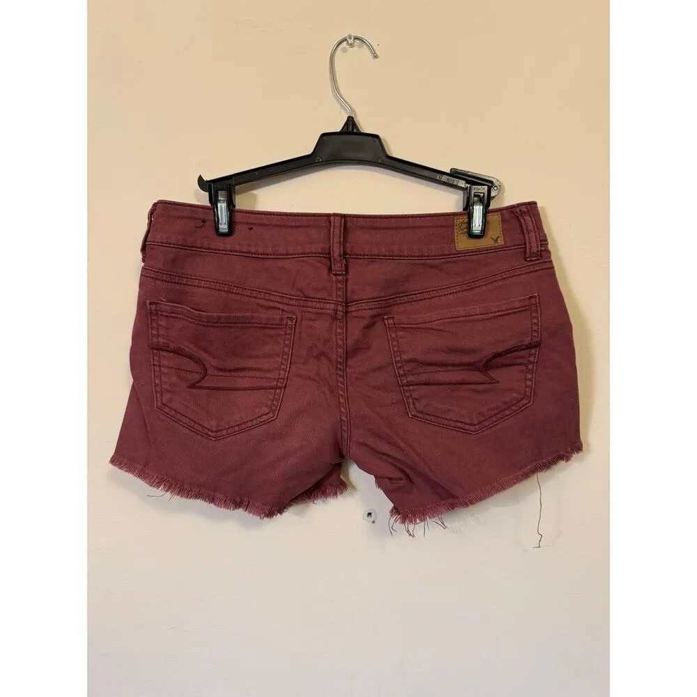 American Eagle Y2K Low Rise Jean Cut-Off Shorts Maroon Size 2 - Image 2