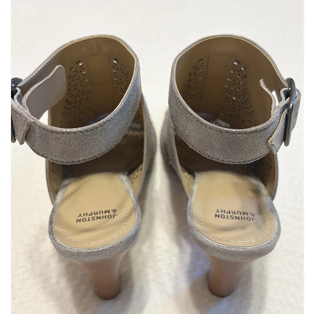 Johnston & Murphy Cassie Perforated Leather Silver Metallic Sandals size 10 - Image 6