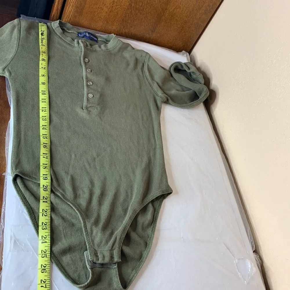 Ralph Lauren Vintage Olive Green Long Sleeve Henley Bodysuit Size Small Green - Image 9