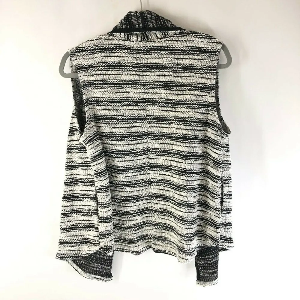 Dolan T Shirt Knit Sweater Vest Open Front Pockets Draped Striped Black White S - Image 2