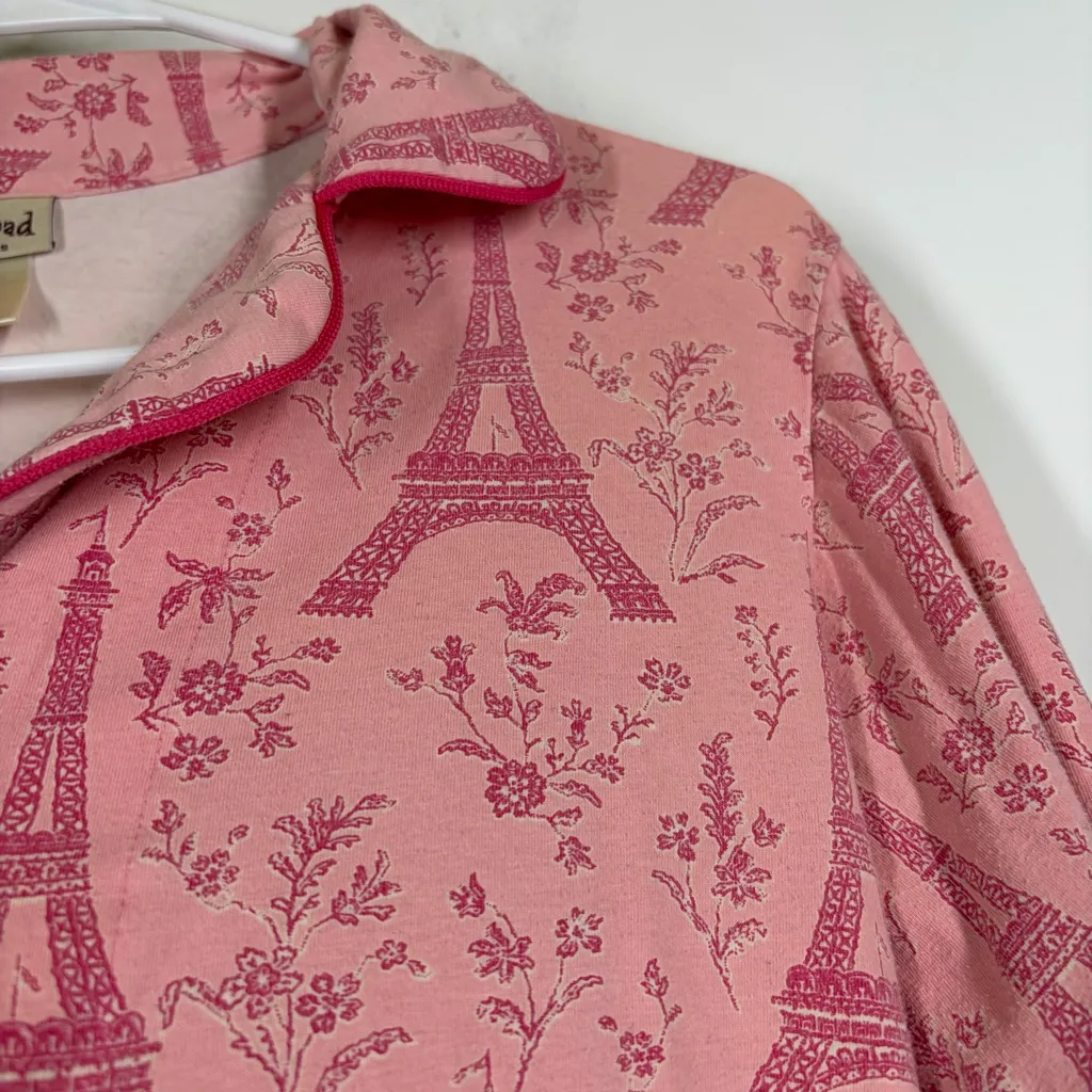 Bedhead Pajamas Eiffel Tower Button Down Top Size Small Pink - Image 7