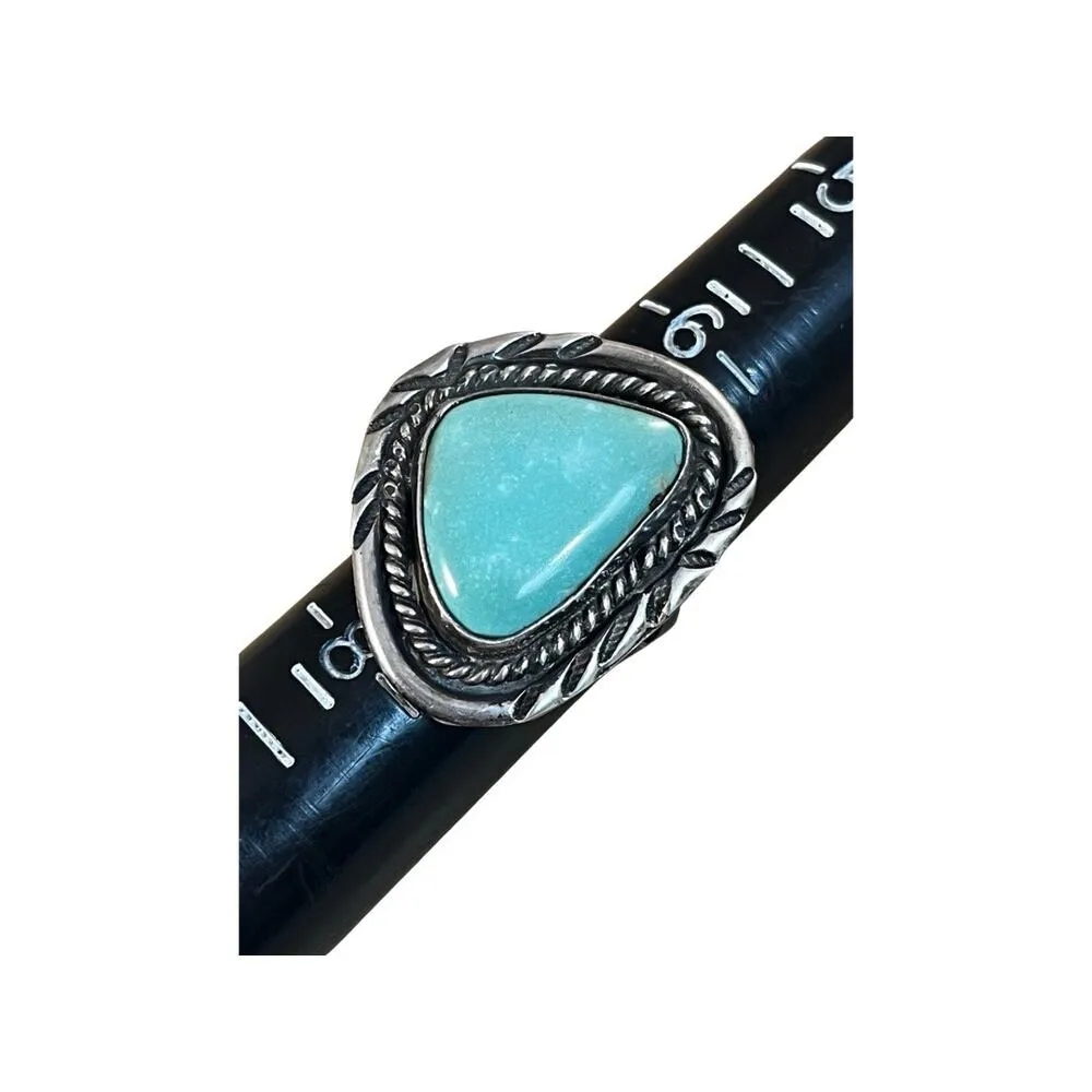 Vintage Turquoise Ring Signed FC, Sterling Silver Native American Ring Sz 7 Blue - Image 8
