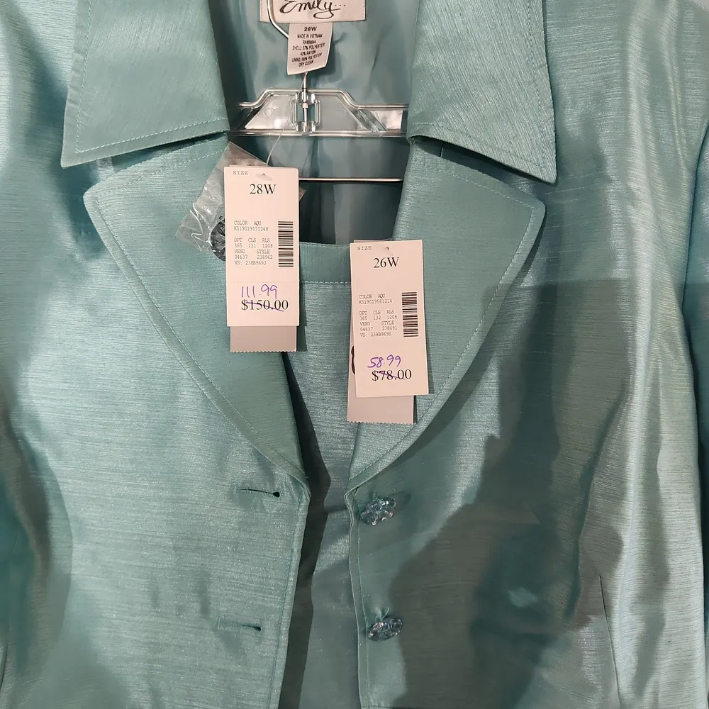 Womens 2 Piece Teal Rayon Blend Suit Blazer Size: 28W Skirt Size: 26W Size undefined - Image 9