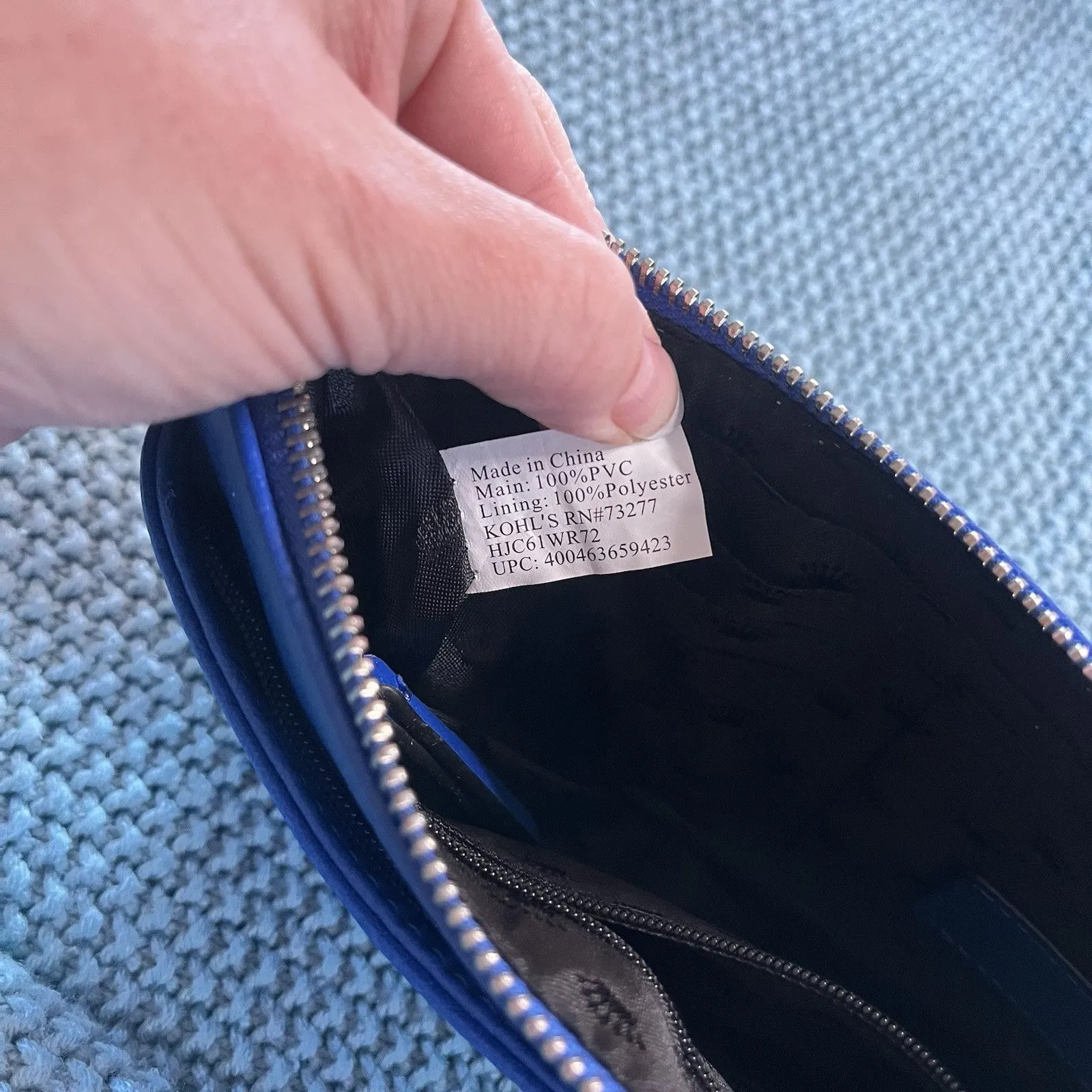 Juicy Couture Womens Blue Faux Leather Zip Pockets Wristlet Clutch Purse Bag - Image 7