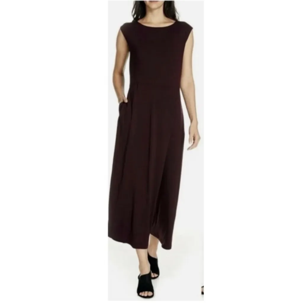 Eileen Fisher Sleeveless Wide-Leg Jumpsuit Burgundy Stretch Small - Image 3