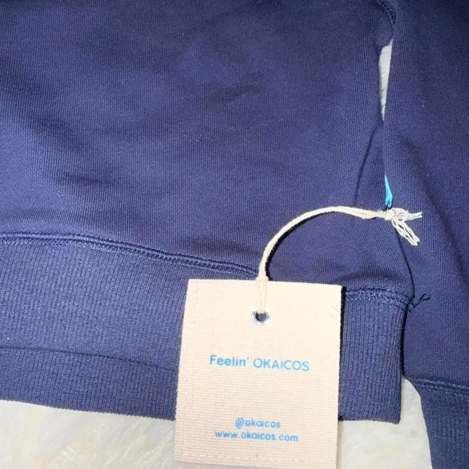 NWT Okaicos Navy Turks Embroidered Crop Top Medium 100% French Terry Cotton - Image 4