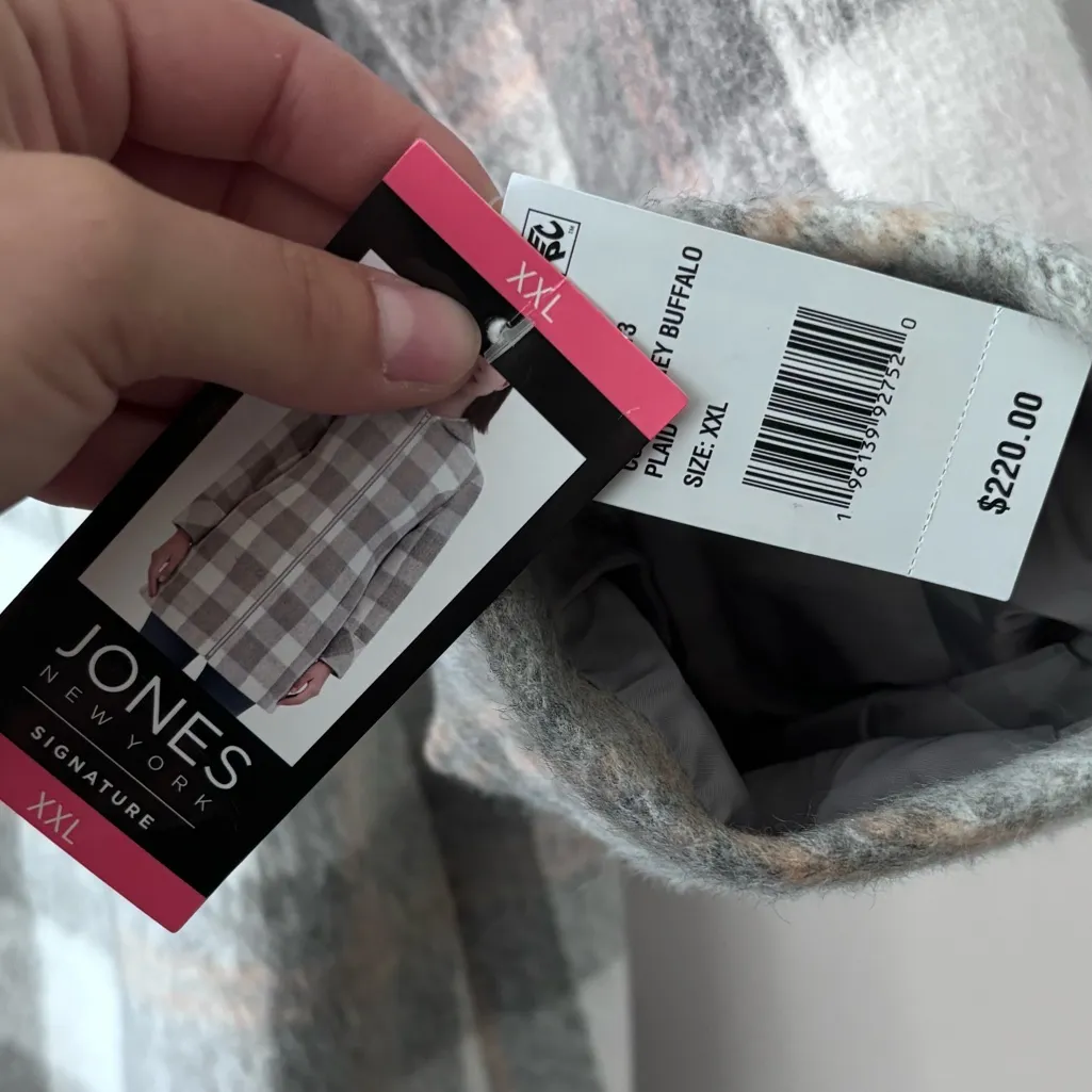 Jones New York Women's Hooded Zip-Up Checkered Pea Coat - Gray - Image 2