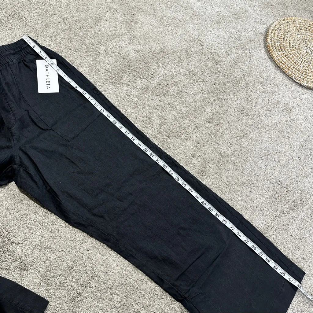 NWT Athleta Women’s Retreat Linen High Rise Wide Leg Pants Minimalist in Black L - Image 14