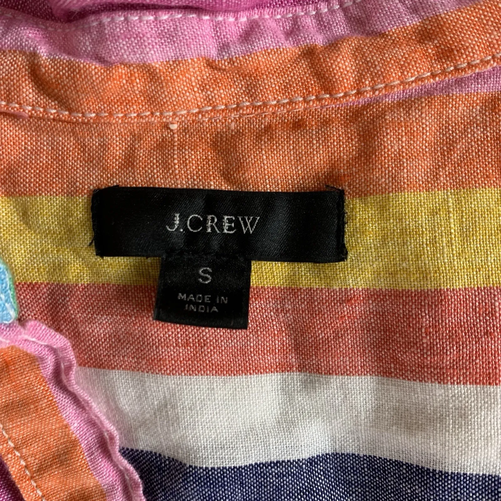 J Crew S Rainbow Stripe Linen Top Short Sleeve Summer Vacation Bright Preppy - Image 3