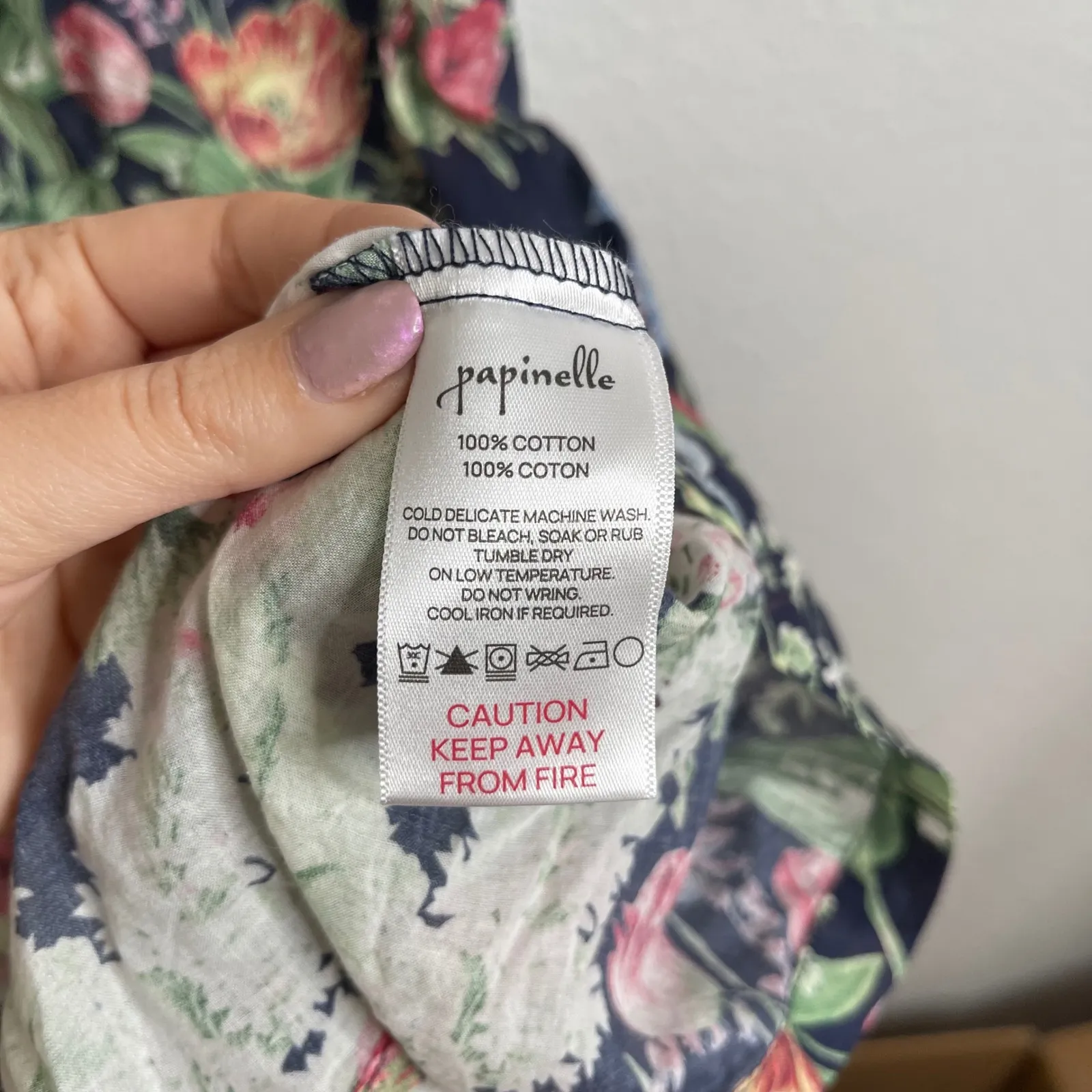 Papinelle Floral Nightgown Slip Dress Navy Blue Pink White Cotton Size L Size L - Image 4