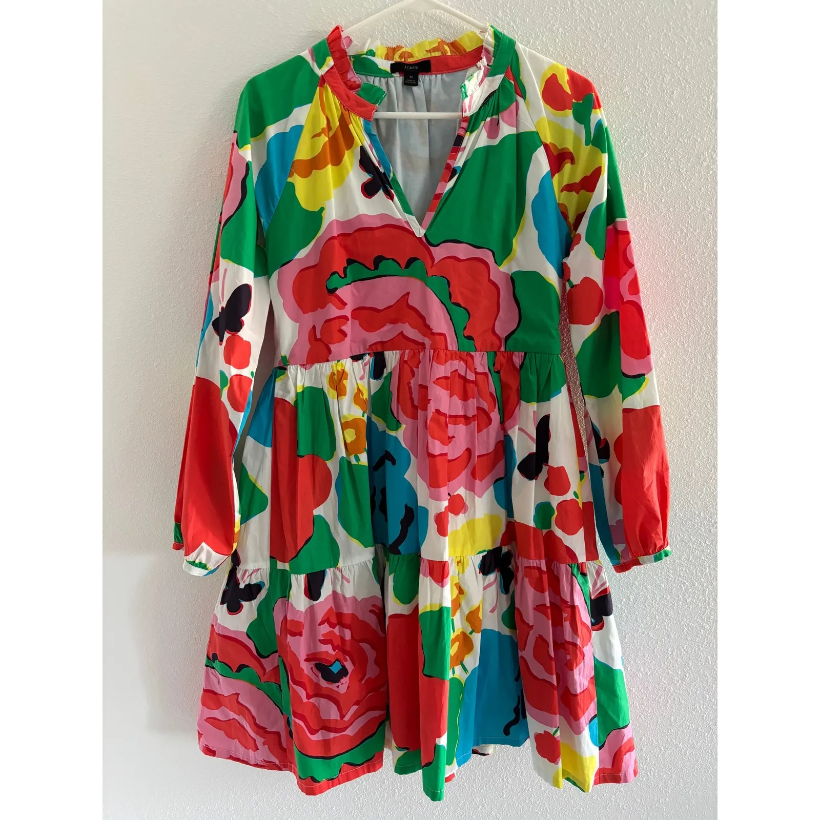 J Crew Tiered Popover Mini Dress Womens Medium Ratti Jardin Floral Preppy Career - Image 2