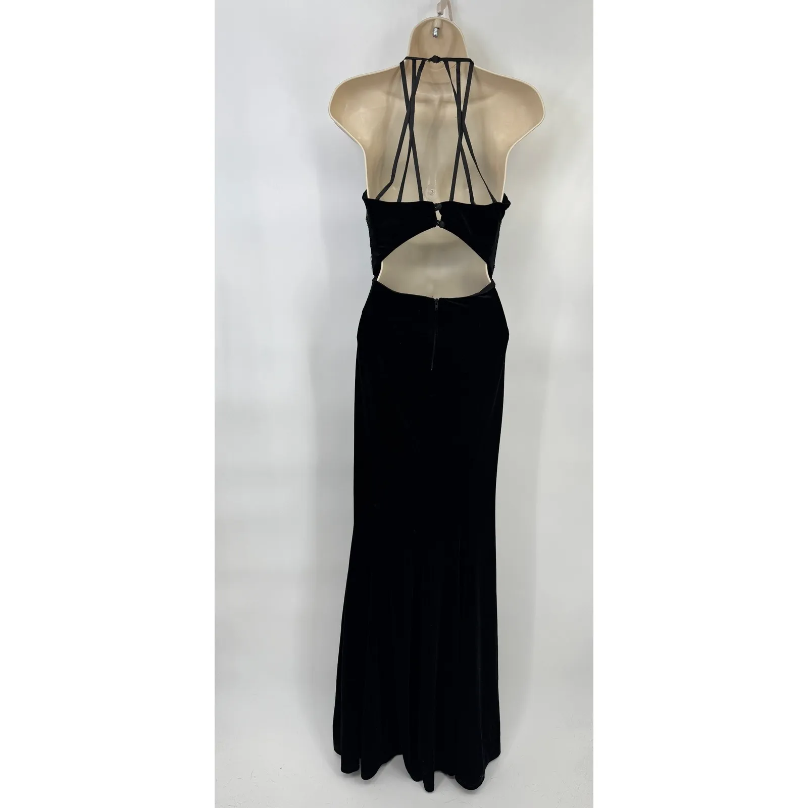 Vintage Y2K B Darlin Black Velvet Halter Neck Beaded Formal Gown Juniors 1/2 - Image 2