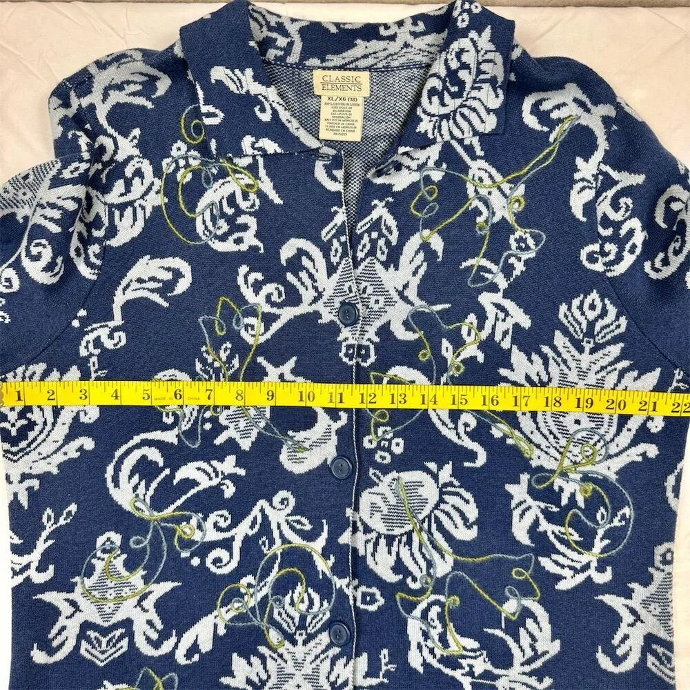Vintage  Women's XL Blue Floral Cardigan Sweater Cotton - Image 7