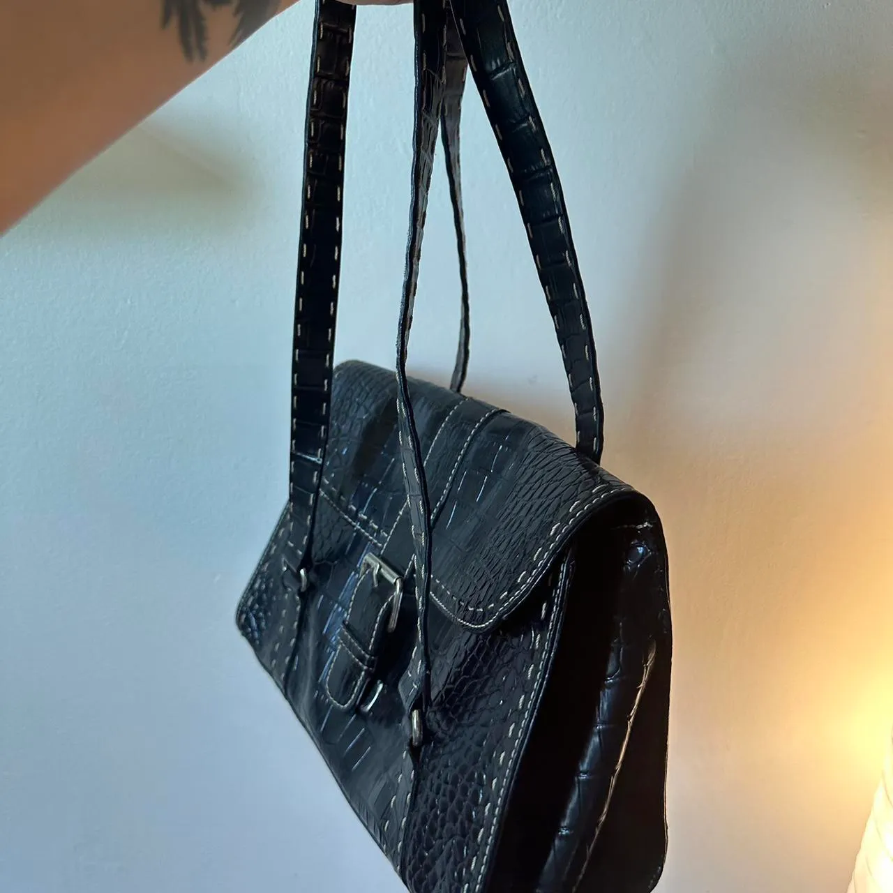 Black Crocodile Leather Vintage Purse - Image 2