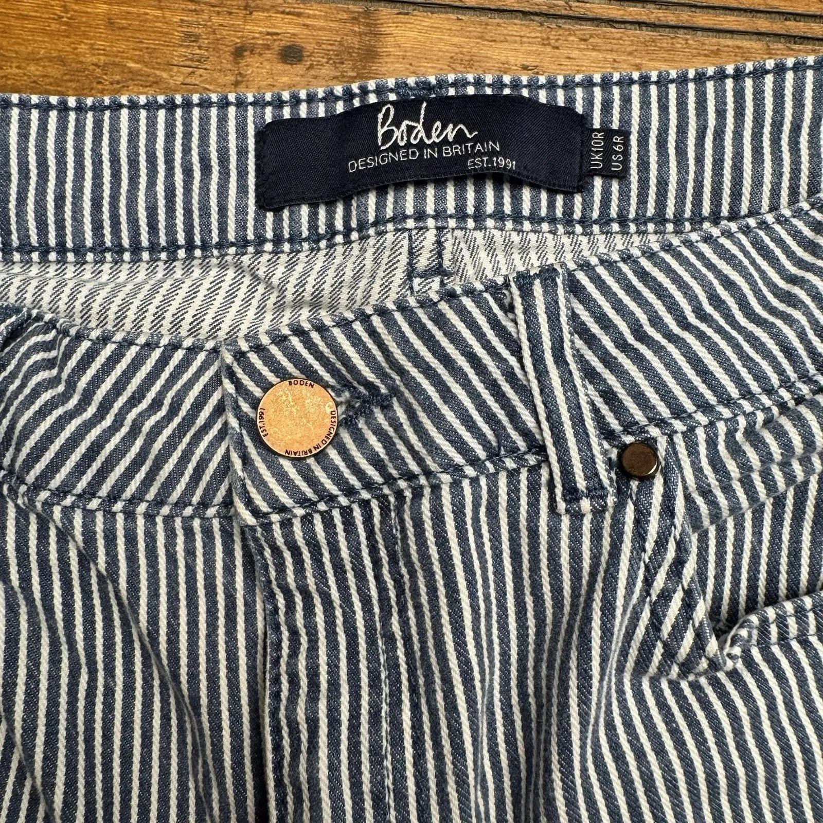 Boden Striped The Cambridge Ankle Skimmer Mid Rise Blue & White UK 10 / US‎ 6R Size 6 - Image 2