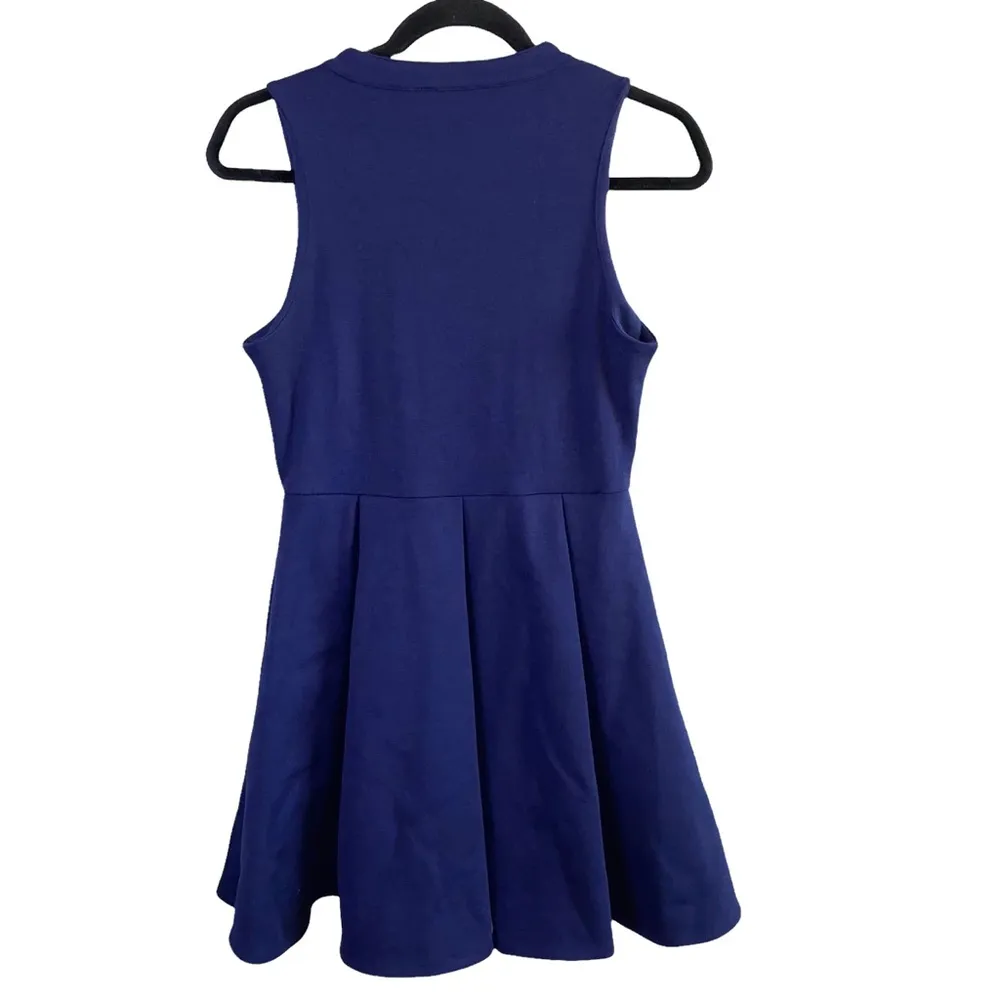 🎓 Black Swan Navy Plunge V Neck Zippered Front A Line Dress - Image 3