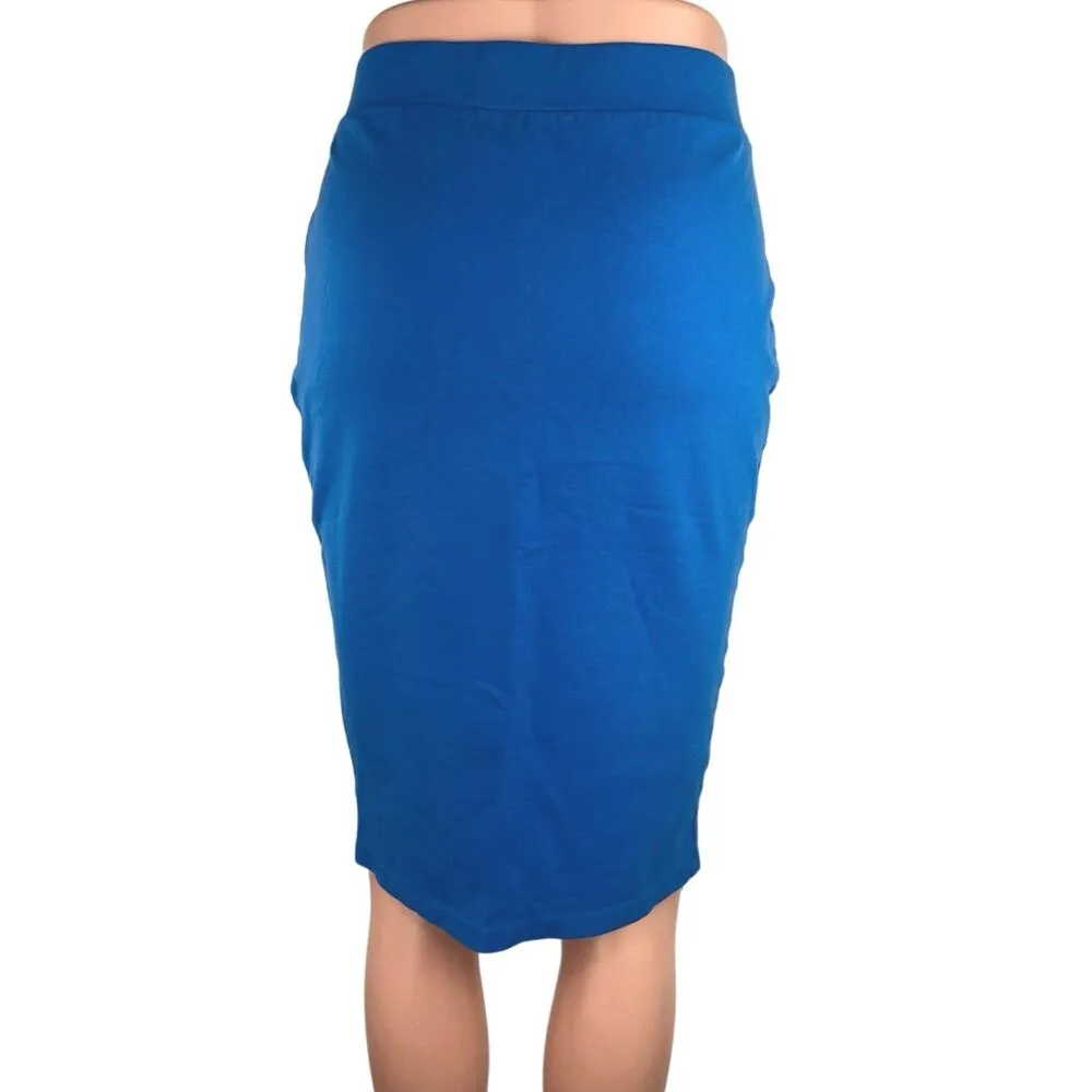 Iris Blue Knee Length Elastic Waist Pull On Career Business Pencil Skirt Size M - Image 3