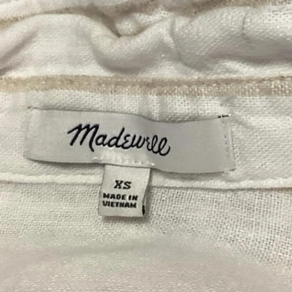 Madewell White Beige Linen Striped Pocket Cropped Button Down Shirt Top Size XS - Image 5