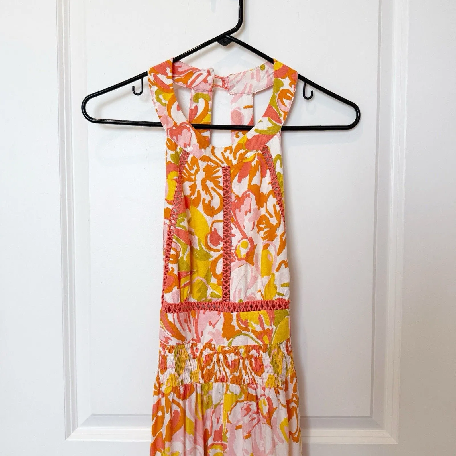 Abel The Label Floral Maxi Dress Size Medium Resort Tropical White Lotus Open - Image 2