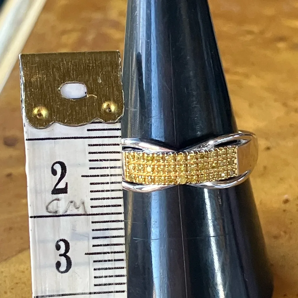 Natural Yellow Diamond Sterling Silver Band Ring Size 8 - Image 7
