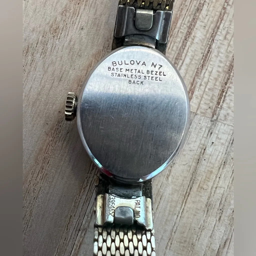 Bulova Diamond Ladies Vintage Watch Gold Plated Case Strap Burgundy Dial Works! - Image 8