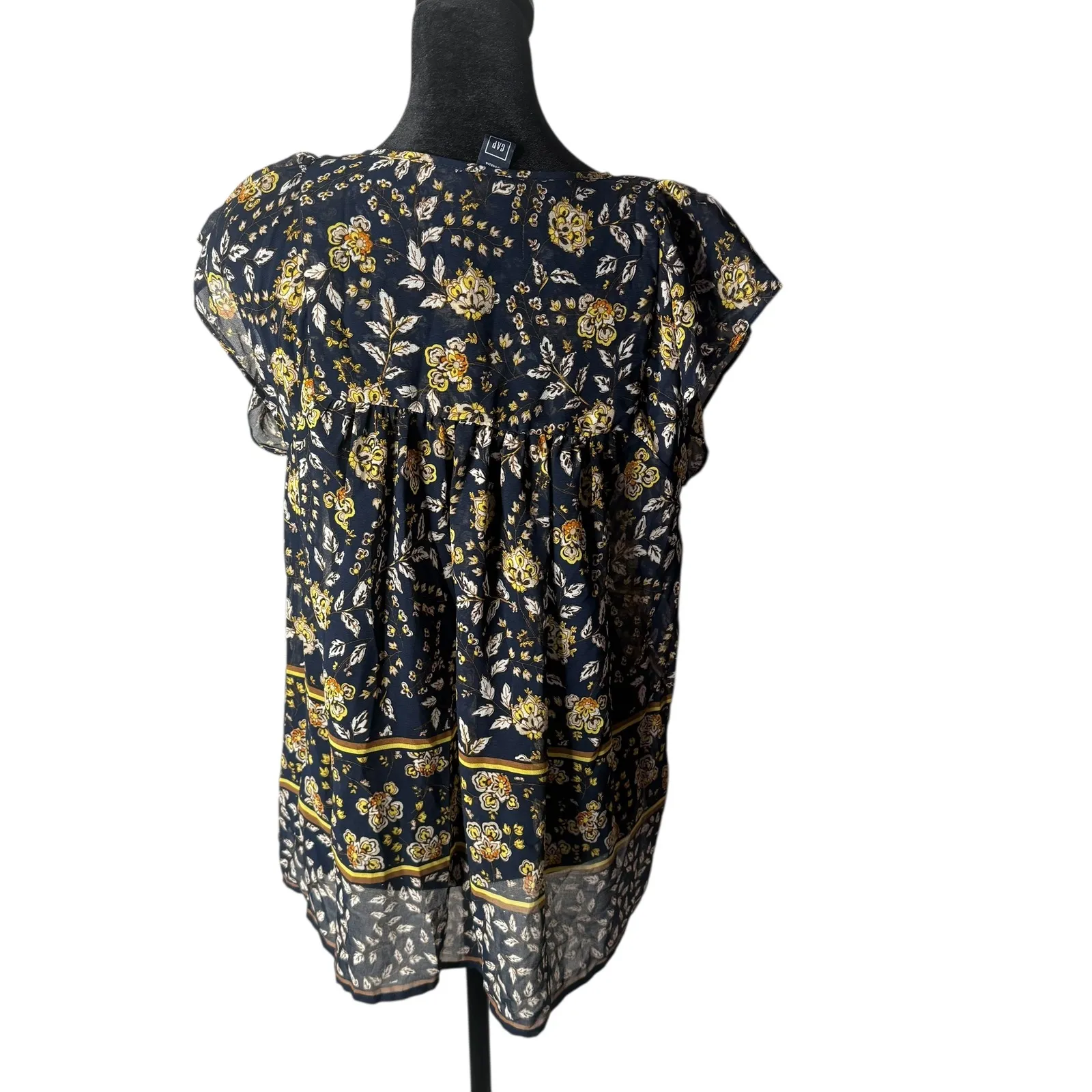GAP Dark Floral Womens Top‎ Size XS Blue Tie Neck Flowy Feminine BOHO Prairie - Image 2