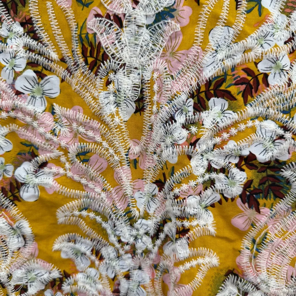 Solitaire by ravi khosla boho floral embroidered top size L Large NWT mustard - Image 5