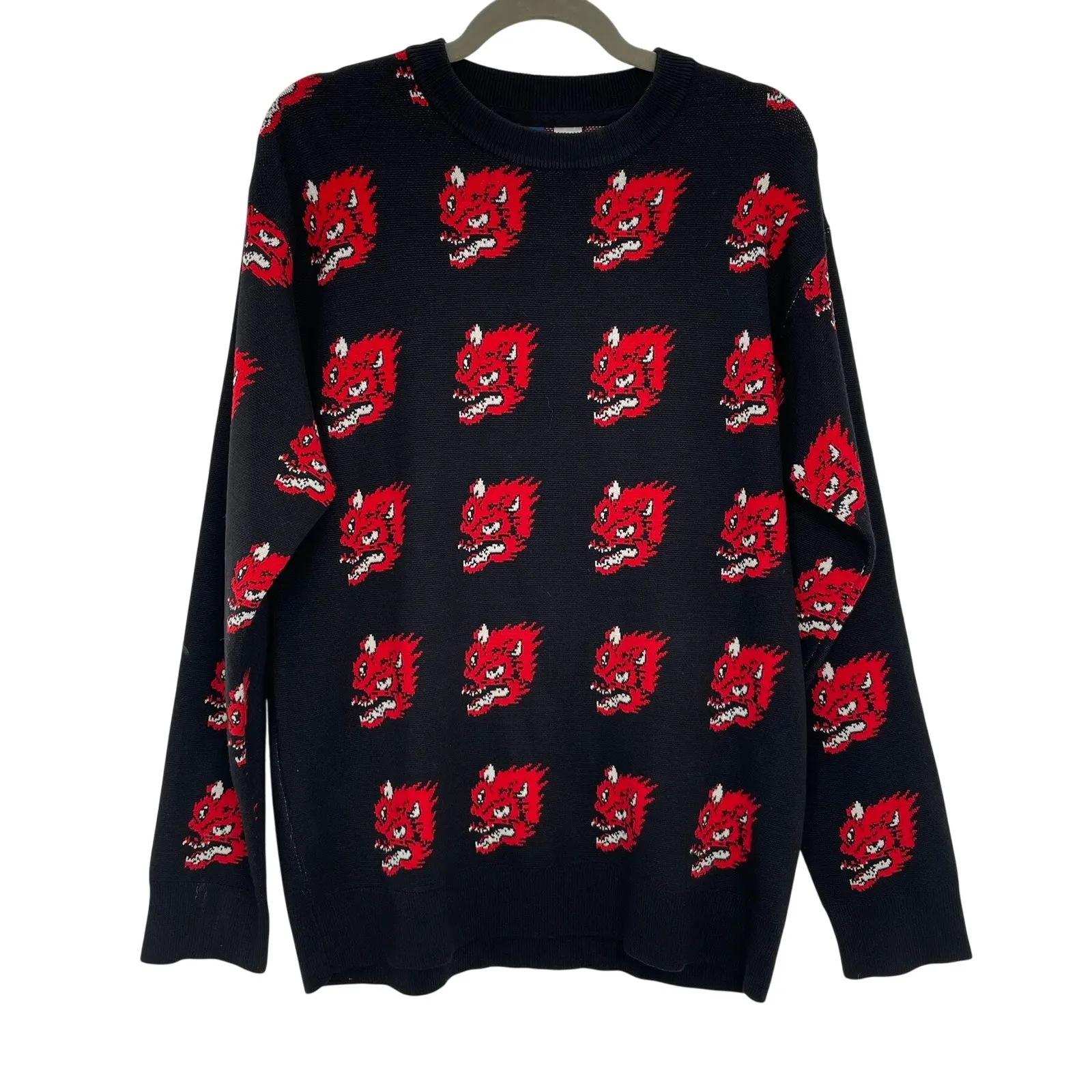 Divided Women's Red Dragon Anime Fabtasy Black Knit Crew Neck Sweater Size Small - Image 2