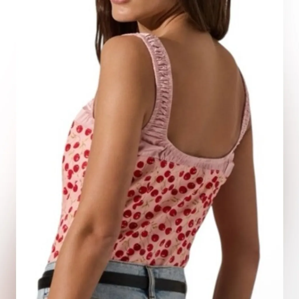 NEW Astr Pink Cherry Print Crop Top size L - Image 10