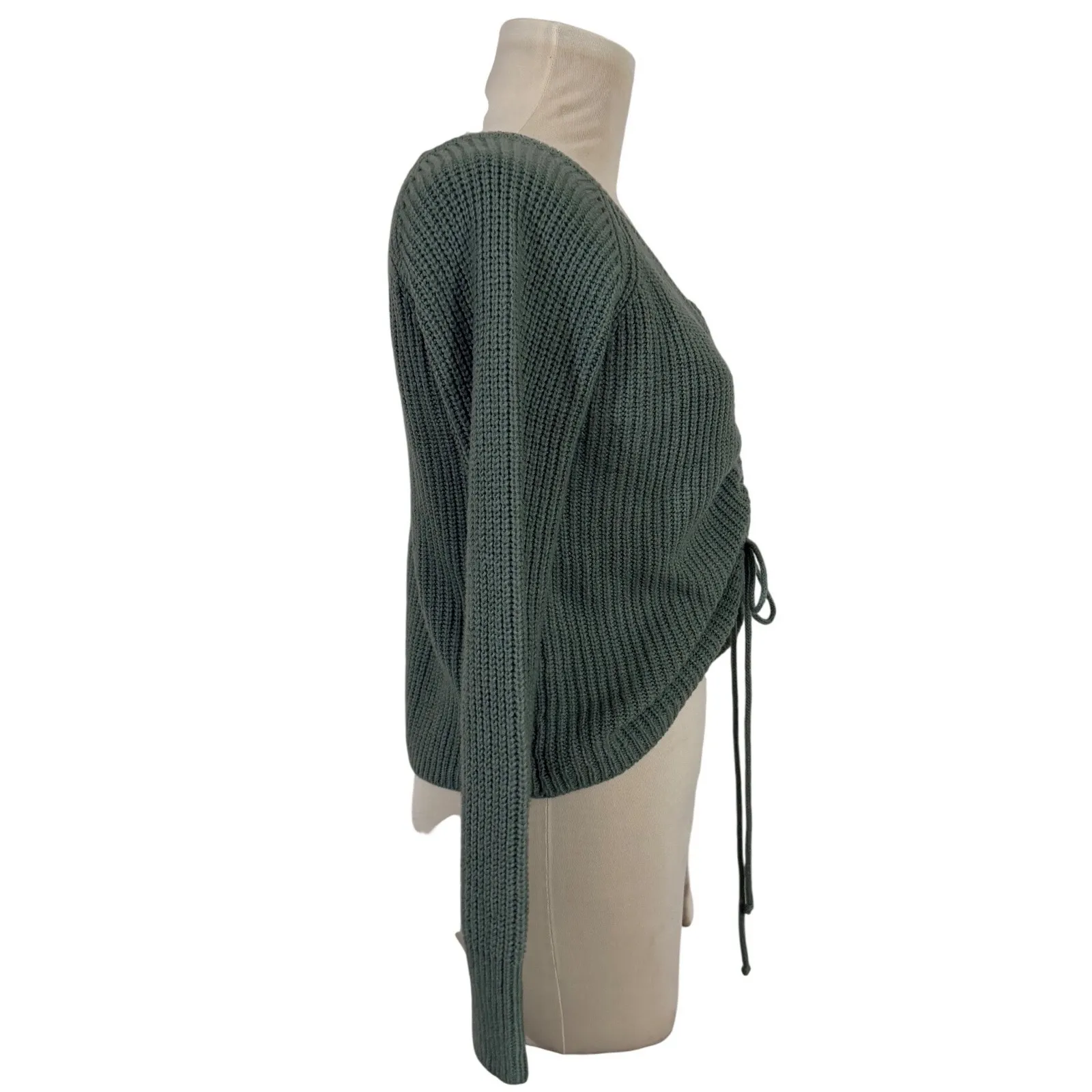 Full Circle Trends Women's Ribbed V Neck Cinched Drawstring Cropped Sweater XL - Image 3