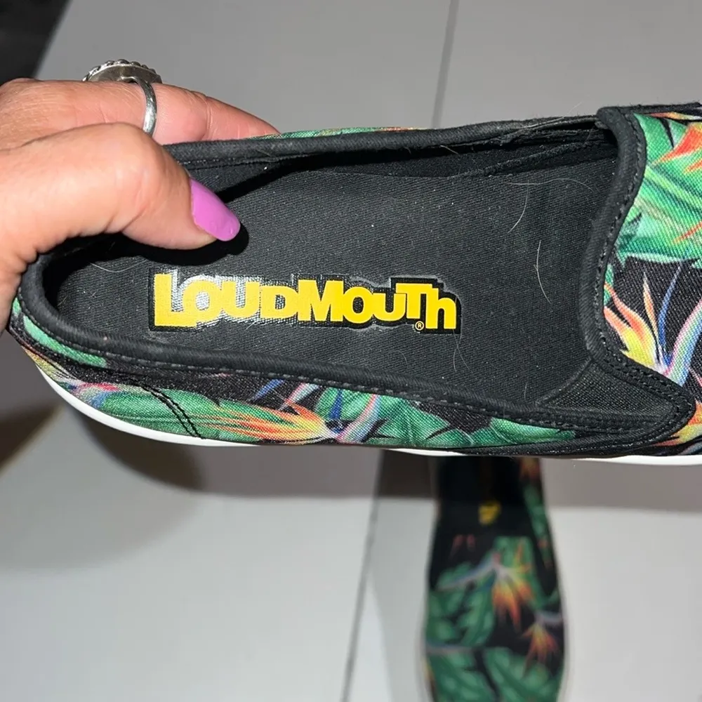 Loudmouth Sam Bora Bora Tropical Canvas Slip On Shoes Womens size 9 Green - Image 9
