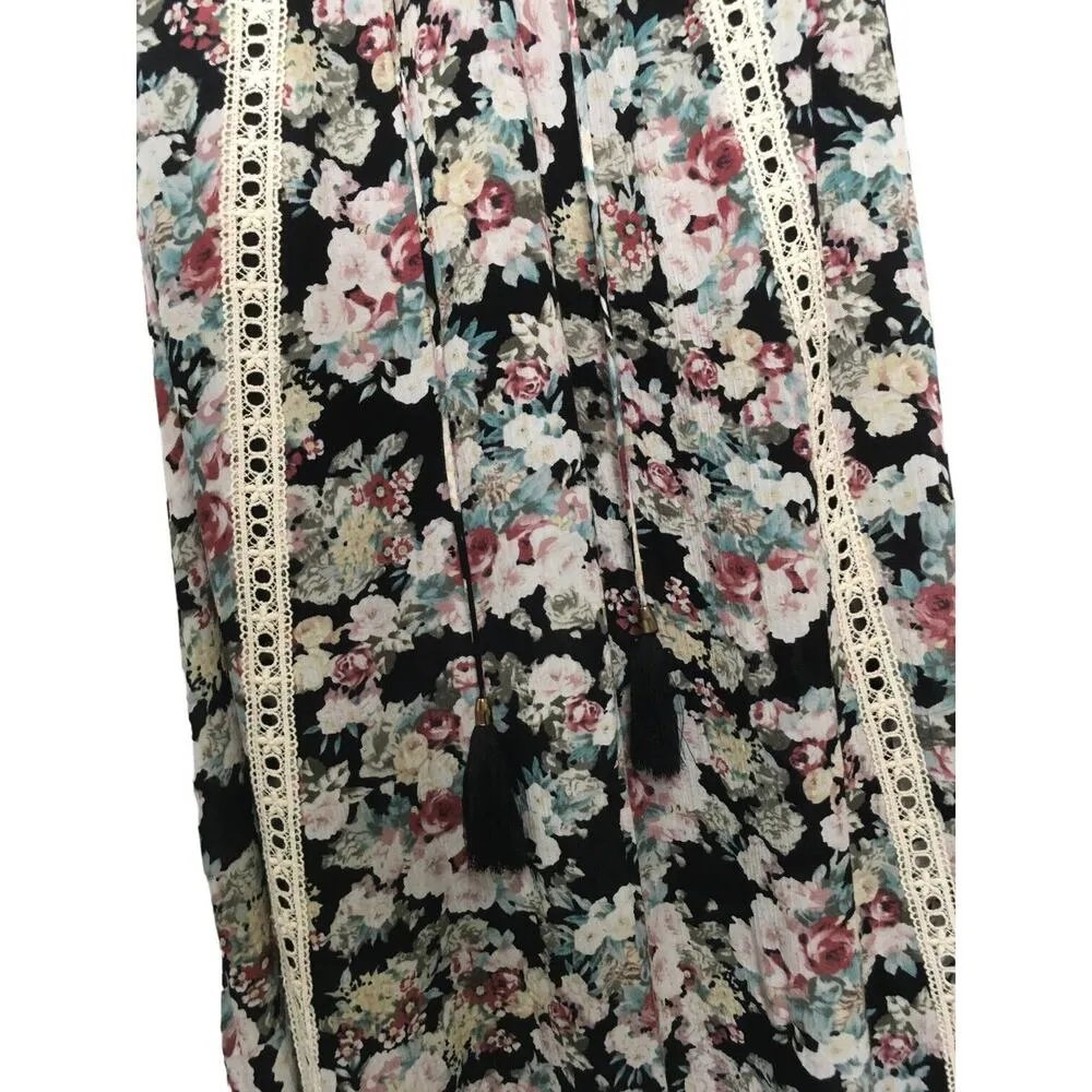 Lulus Dress Womens S Maxi Sun Will Shine Floral Print Sleeveless Lace Up Black - Image 4