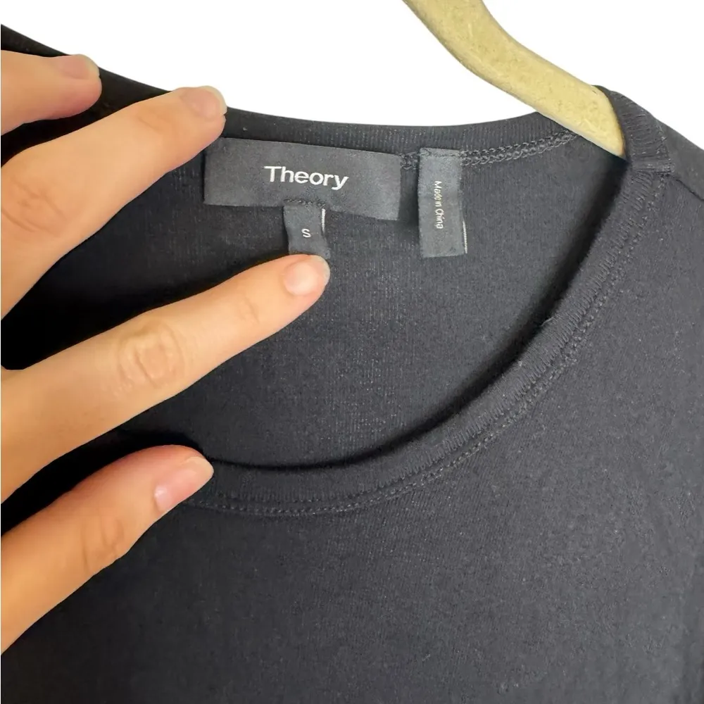 Theory Black Midi Dress Size Small Jersey Knit Ruched Side Bottom Slit Small - Image 3