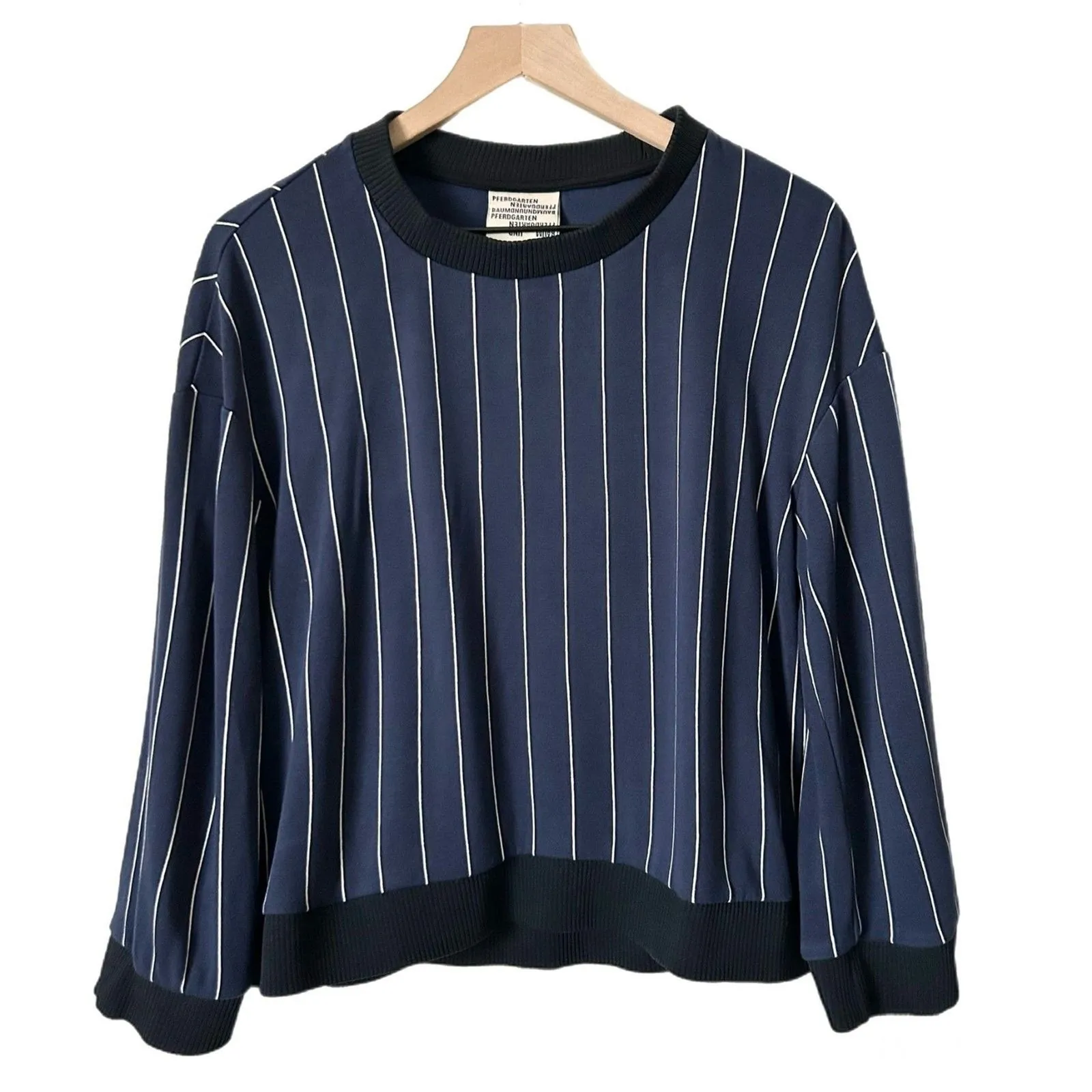 Baum Und Pferdgarten Jannet Sweatshirt Top in Navy Cream Pinstripe Size Large Blue - Image 2